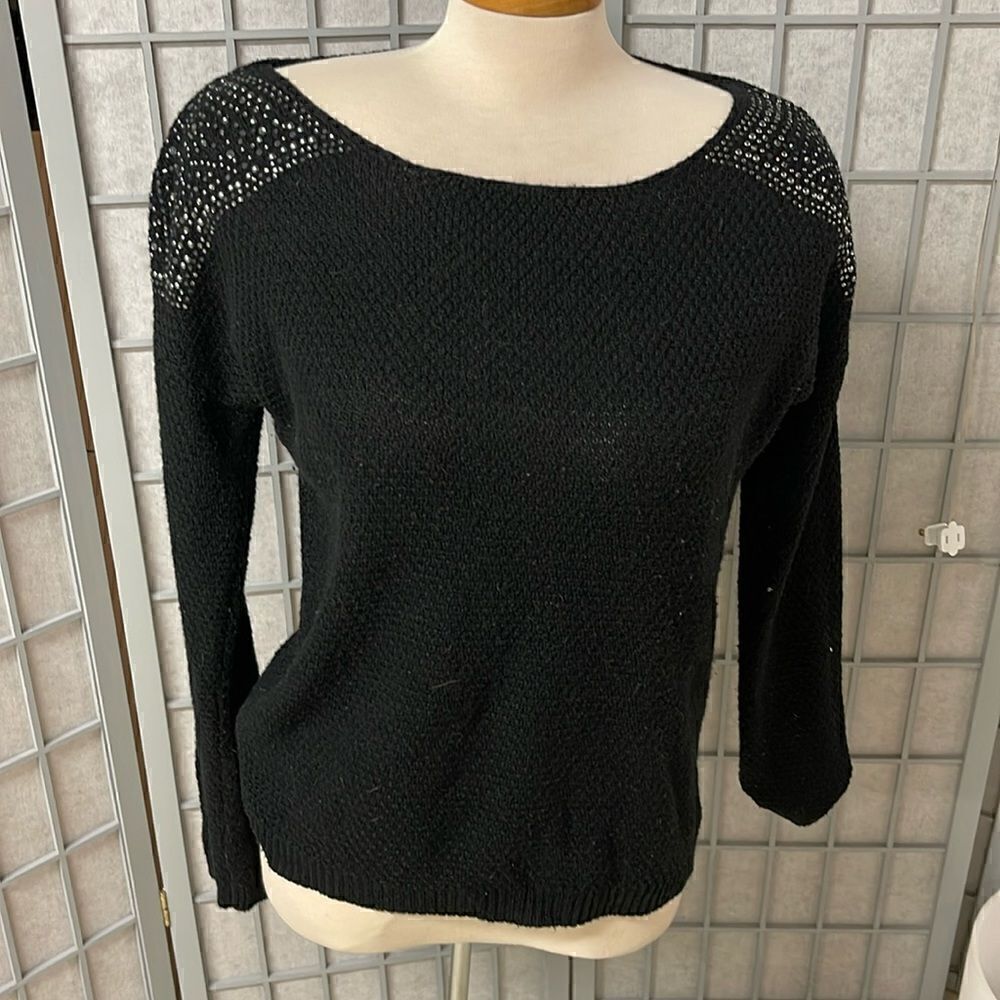 Dynamite Women’s Black Sweater with Rhinestone Shoulders, Size Small